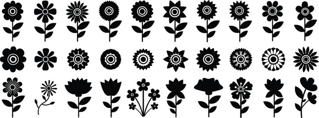 Flowers icon set. Flowers elements collection. Flower plant, Flowers in modern simple. Cute round flower plant nature collection. Vector illustrator.