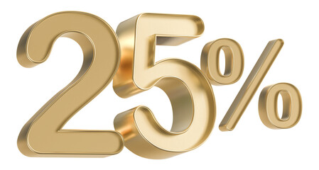 25 Percent Off Sale Number Gold 3D Render