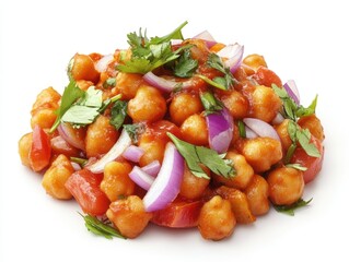 Spicy chickpea salad with tomatoes, onions, and cilantro.