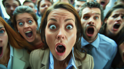 Shocked Expressions of a Group of People in Close-Up Photograph, Depicting Surprise and Emotion