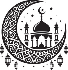 Ramadan Crescent Moon Silhouette Vector Icon - Elegant Islamic Design

