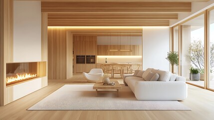 Scandinavian style interior of the living room with tea table and sofa