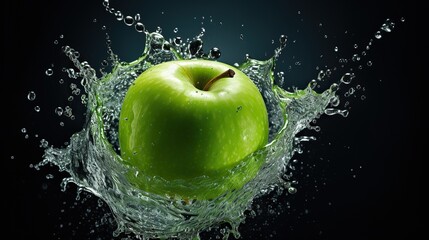 Green Apple Splashing in Water