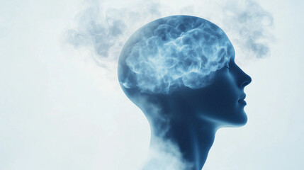 Human mind abstract space science head background. Brain face sky idea universe thought psychology