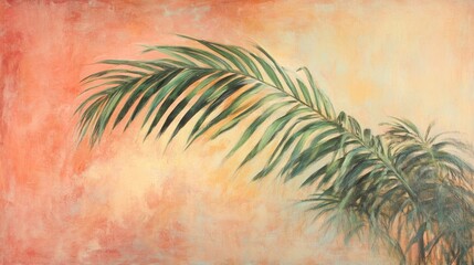 Palm Fronds Against A Peach Colored Background