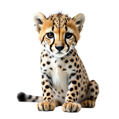 Closeup of a baby cheetahs face on black background