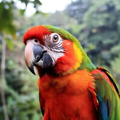 Obraz premium Vivid Scarlet Macaw Close-Up in a Lush Natural Habitat