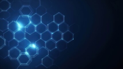 Fototapeta premium Abstract futuristic pattern shows glowing blue hexagons. Glowing lines create network structure. Modern vibrant design. Suitable for tech backgrounds. Geometric shapes create digital aesthetic. Dark