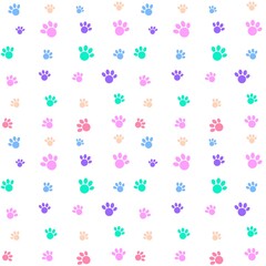 Colored paws seamless pattern, paws background