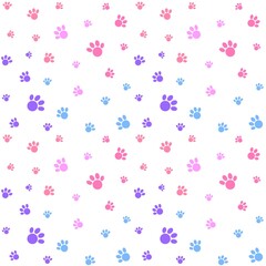 Colored paws seamless pattern, paws background
