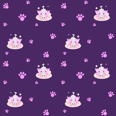 Colored cats seamless pattern, fantasy winged cats