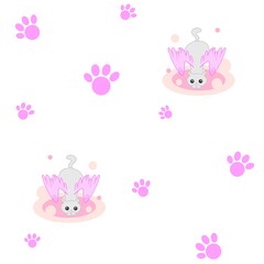 Soft cats seamless pattern, fantasy winged cats