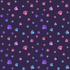 Colored paws seamless pattern, paws background