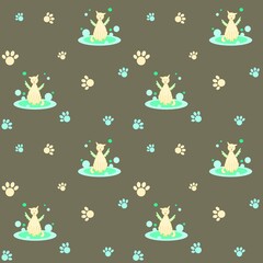 Soft cats seamless pattern, fantasy winged cats