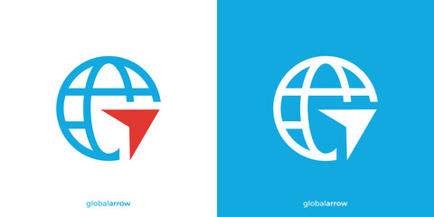 Simple Global Arrow Logo.  Globe and Arrow Icon Graphic Suitable for Global Logiostics Company.