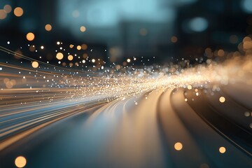 Dynamic light trails with glowing particles create an abstract conveyance of movement and energy