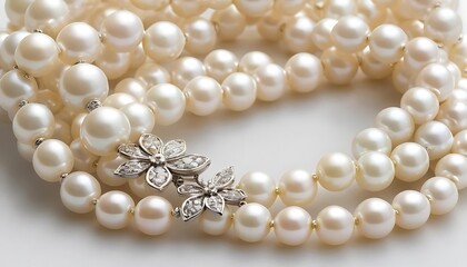 Elegant Pearl Necklace with Diamond Flower Clasps