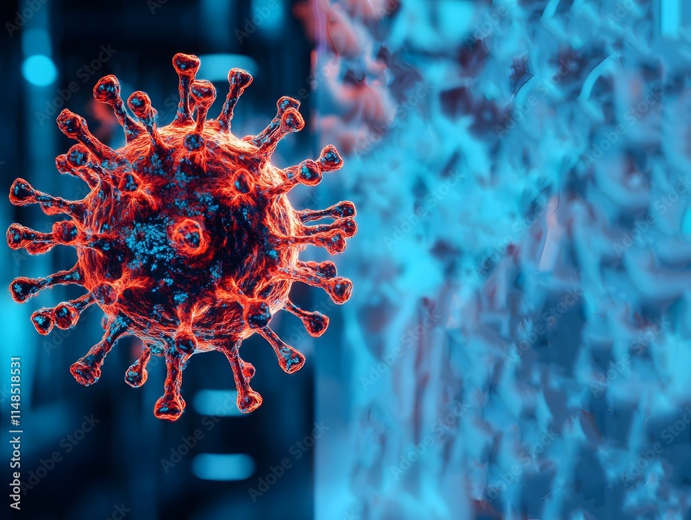 Aufkleber close-up visualization of a 3d virus structure with vibrant colors, highlighting molecular compositi