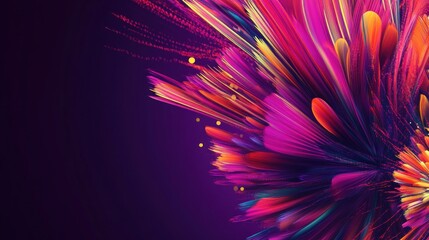 Fototapeta premium Vibrant fireworks bursting in vivid colors across a deep purple background, creating a festive New Year's celebration without text.