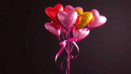 Fototapeta premium Stylized bouquet of heart-shaped balloons tied with a pink ribbon, perfect for Valentine’s Day.