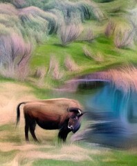 Bison at a Yellowstone River