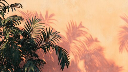 Palm Fronds Cast Shadows On A Peach Wall
