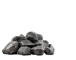 A pile of smooth, dark river stones. transparent background