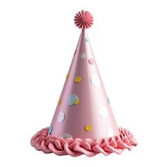 Pink party hat with white spots on a black background