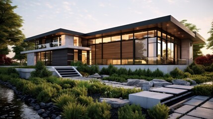 Fototapeta premium Modern Architectural Home Landscape Design