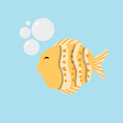 a cute yellow fish design vector with cute bubble