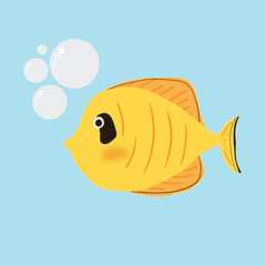 a yellow fish design vector with cute bubble water