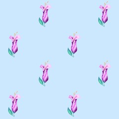 Purple flowers seamless pattern, plant