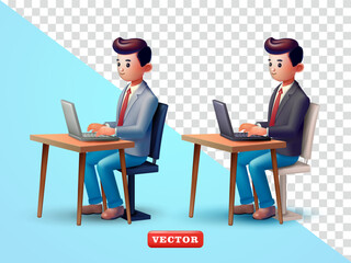 Office man sitting and working with laptop. 3d vector, Suitable for business, career and design elements