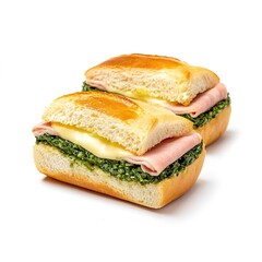 Ham and Cheese Sandwich with Green Vegetables Isolated on White Background &ndash; Fresh and Healthy Snack