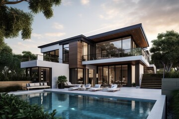 Fototapeta premium Modern Luxury Home with Pool and Landscaping