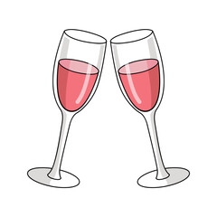 cute doodle illustration of clinking champagne