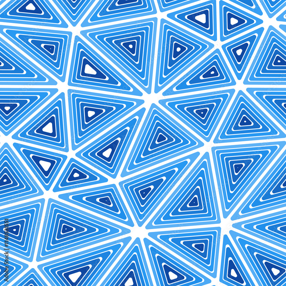 Poster mosaic triangles shapes background. big shape size. multiple repeated inner triangles. single color 