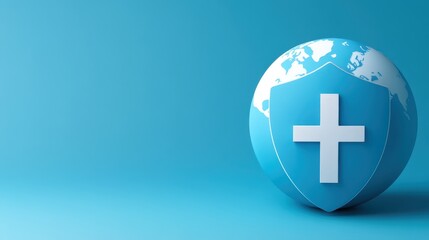 Fototapeta premium Blue shield with white cross, symbol of protection, safety, healthcare and security