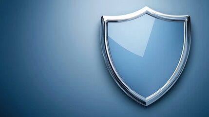 Blue shield icon on blue background, a symbol of security and protection in digital space