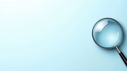 Magnifying glass on vibrant blue background, a symbol of search, discovery and focus