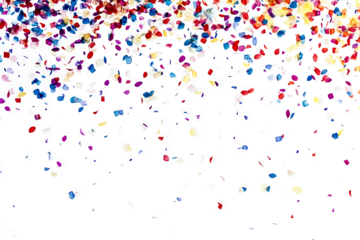 Falling multicolored confetti isolated on transparent background. 3D rendering