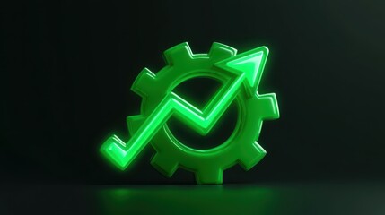 Glowing green gear, symbolizing sustainable technology, renewable energy and industrial innovation