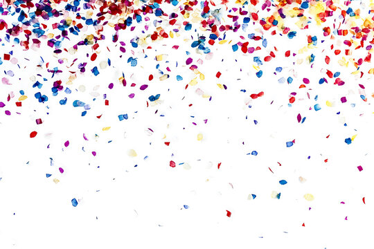 Falling multicolored confetti isolated on transparent background. 3D rendering