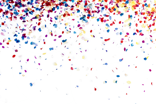 Falling multicolored confetti isolated on transparent background. 3D rendering