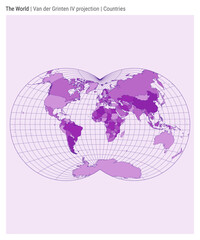 World Map in Van der Grinten IV projection. High detail map with countries style. Ideal for infographics, education, reports, and presentations. Vector illustration.