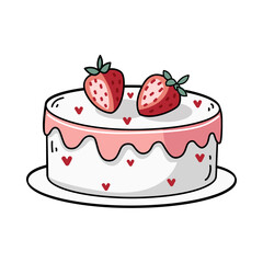 Strawberry cake with hearts, Valentines day illustration