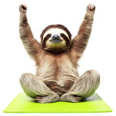 Fototapeta premium A sloth sitting and stretching on a yoga pad isolated on a transparent background
