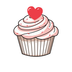 Cute cupcake with red heart, Valentines day illustration