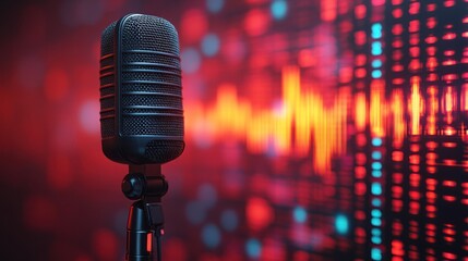 Retro microphone with audio waveform.