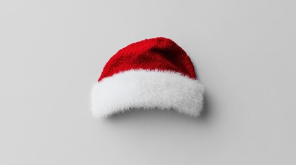 Red and white Santa hat on a gray background.